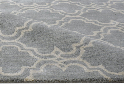 Handmade Moroccan Rug | Scroll Tile Design in Grey & Ivory