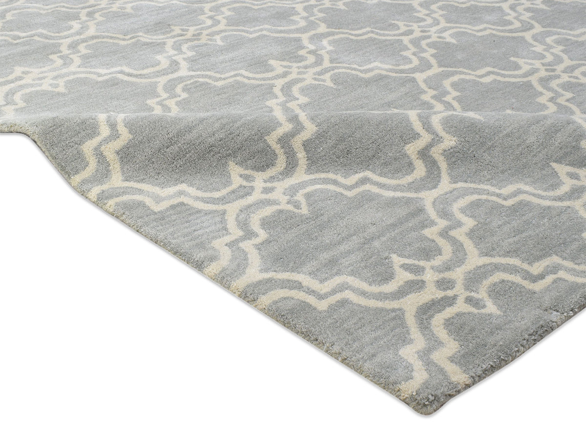 Handmade Moroccan Rug | Scroll Tile Design in Grey & Ivory