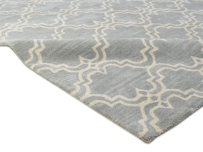 Handmade Moroccan Rug | Scroll Tile Design in Grey & Ivory