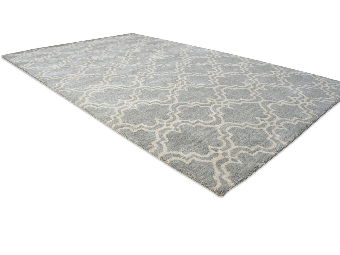 Handmade Moroccan Rug | Scroll Tile Design in Grey & Ivory