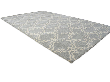 Handmade Moroccan Rug | Scroll Tile Design in Grey & Ivory