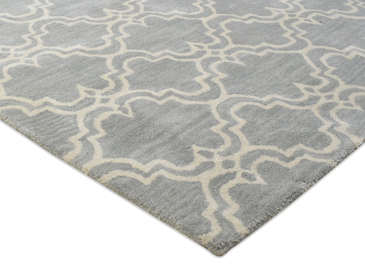 Handmade Moroccan Rug | Scroll Tile Design in Grey & Ivory