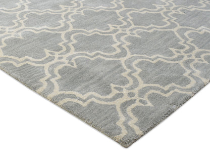 Handmade Moroccan Rug | Scroll Tile Design in Grey & Ivory