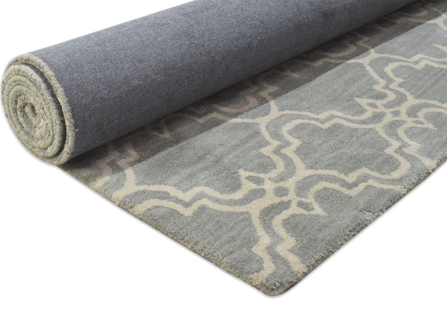 Handmade Moroccan Rug | Scroll Tile Design in Grey & Ivory