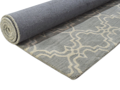 Handmade Moroccan Rug | Scroll Tile Design in Grey & Ivory