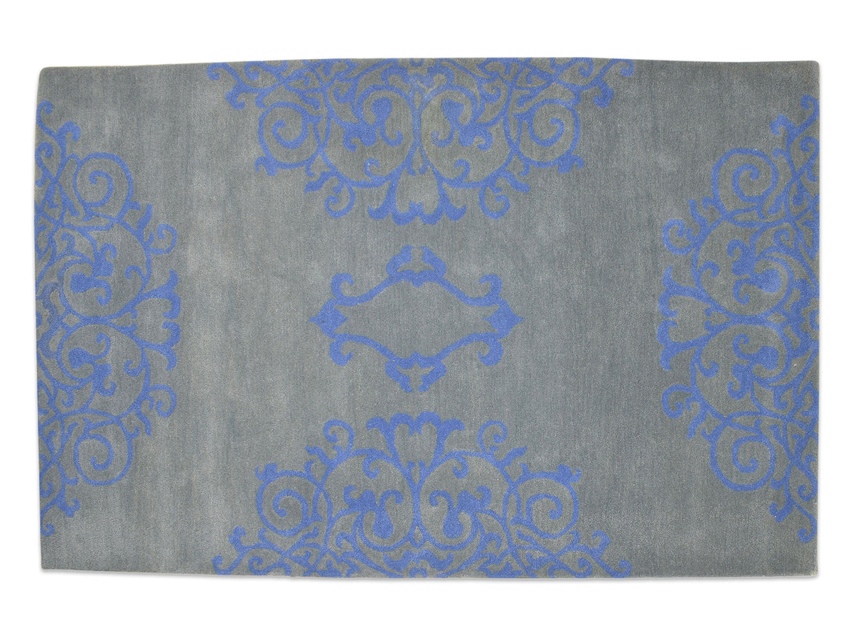 Handmade French Rug | Floral Design in Grey & Blue