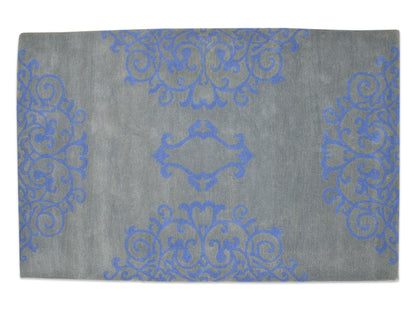 Handmade French Rug | Floral Design in Grey & Blue