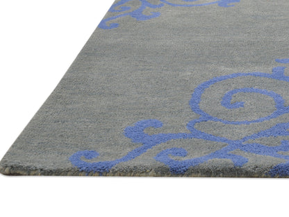 Handmade French Rug | Floral Design in Grey & Blue
