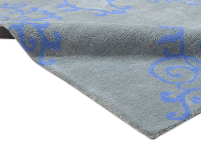 Handmade French Rug | Floral Design in Grey & Blue