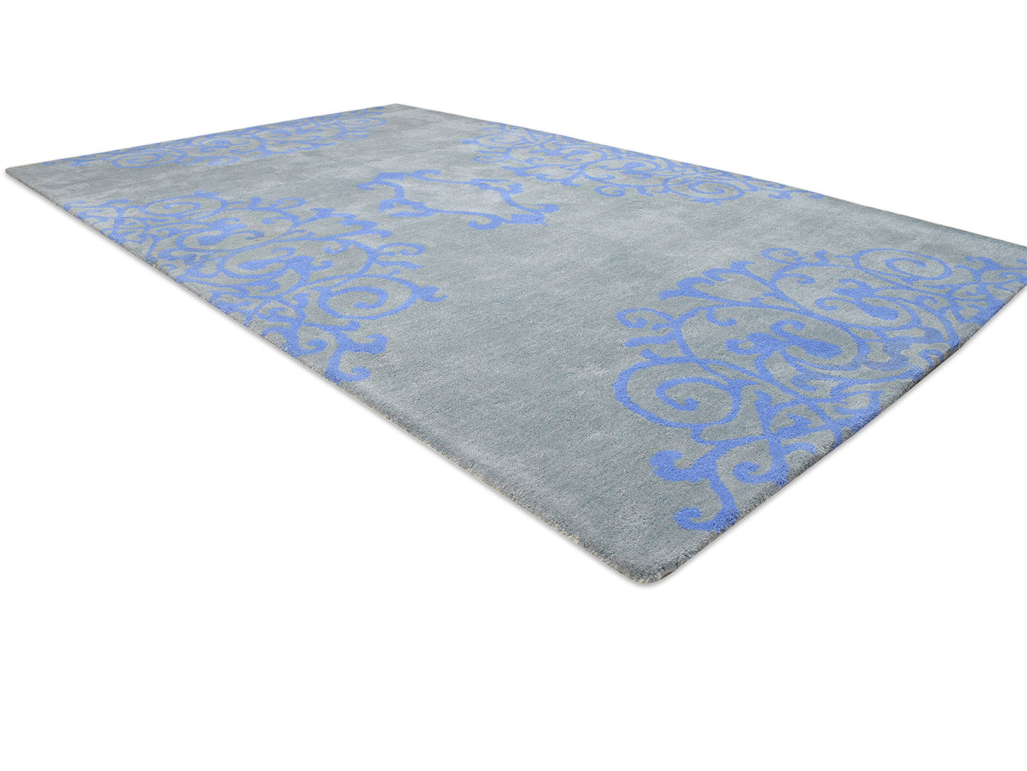 Handmade French Rug | Floral Design in Grey & Blue