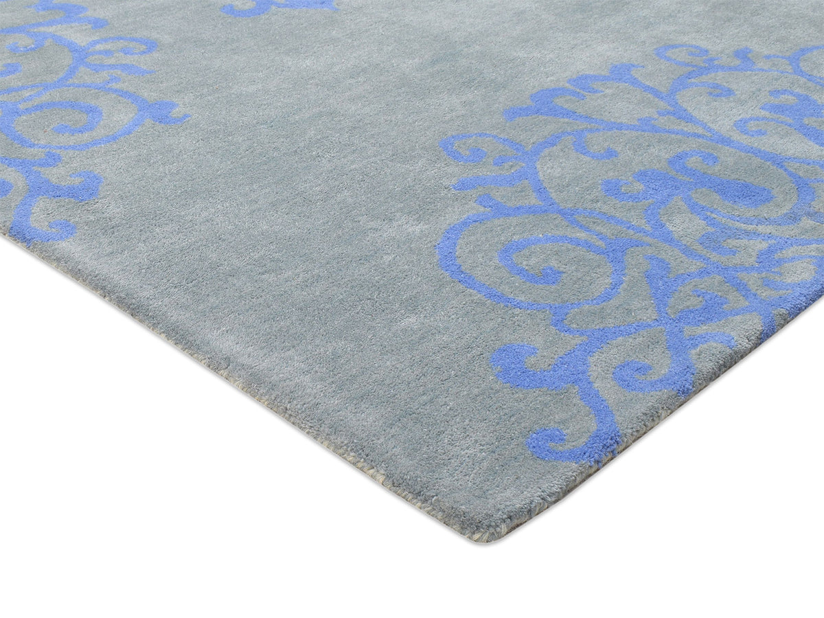 Handmade French Rug | Floral Design in Grey & Blue