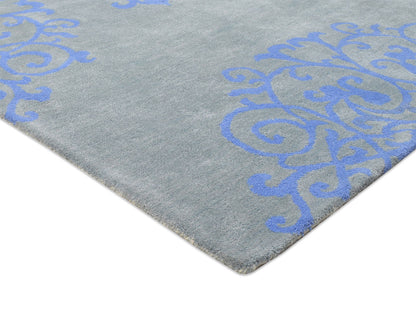 Handmade French Rug | Floral Design in Grey & Blue
