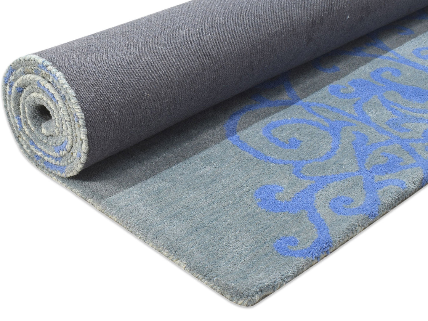 Handmade French Rug | Floral Design in Grey & Blue