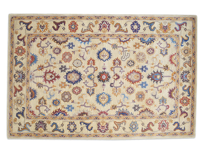 Handmade Bohemian Rug | Oriental Design in Beige, Blue & Red
