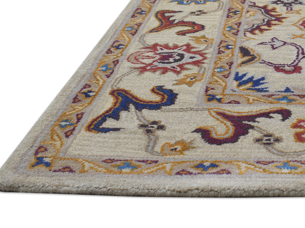 Handmade Bohemian Rug | Oriental Design in Beige, Blue & Red