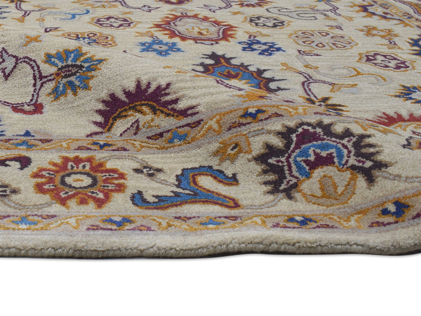 Handmade Bohemian Rug | Oriental Design in Beige, Blue & Red