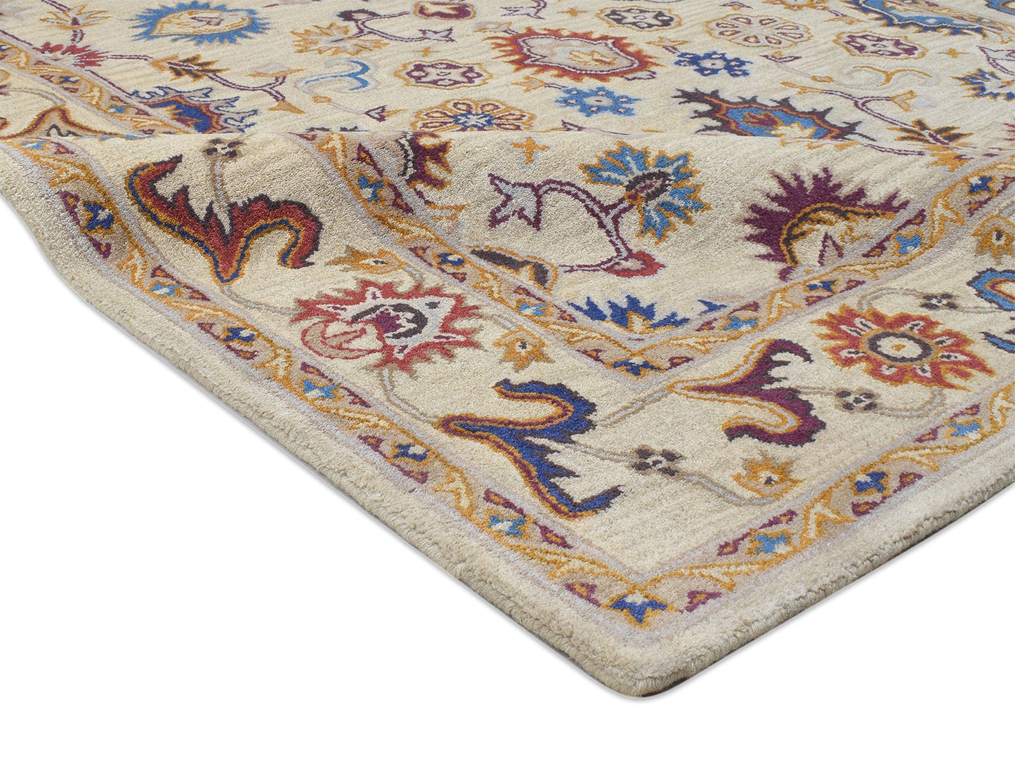Handmade Bohemian Rug | Oriental Design in Beige, Blue & Red