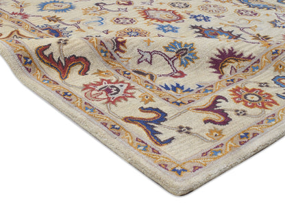 Handmade Bohemian Rug | Oriental Design in Beige, Blue & Red