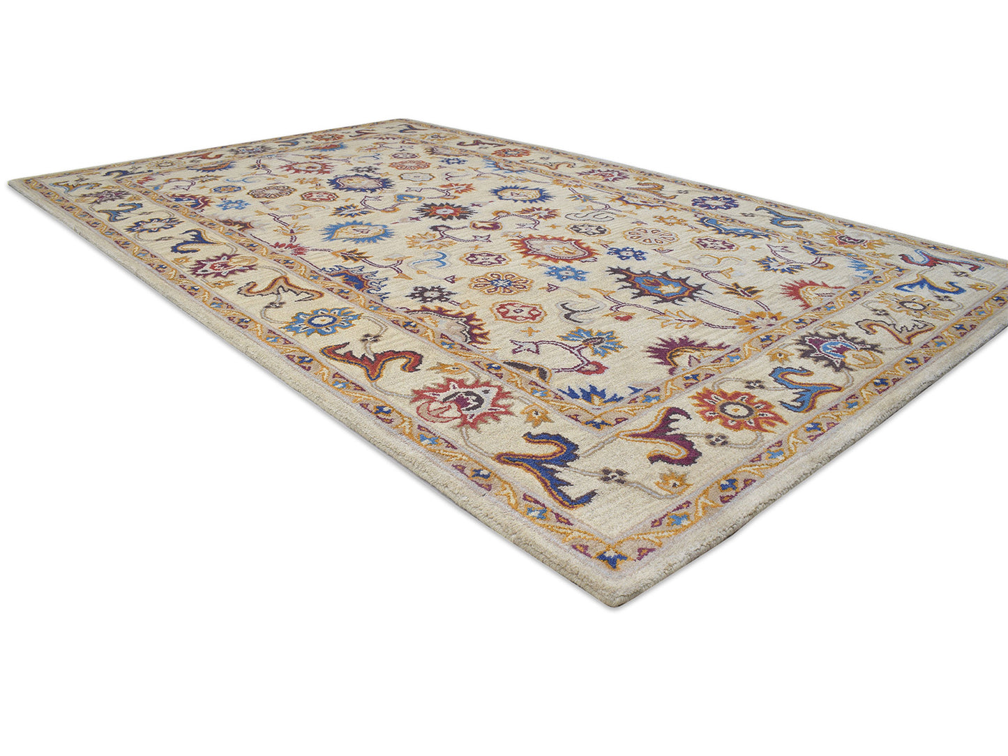Handmade Bohemian Rug | Oriental Design in Beige, Blue & Red