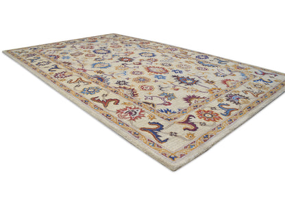 Handmade Bohemian Rug | Oriental Design in Beige, Blue & Red