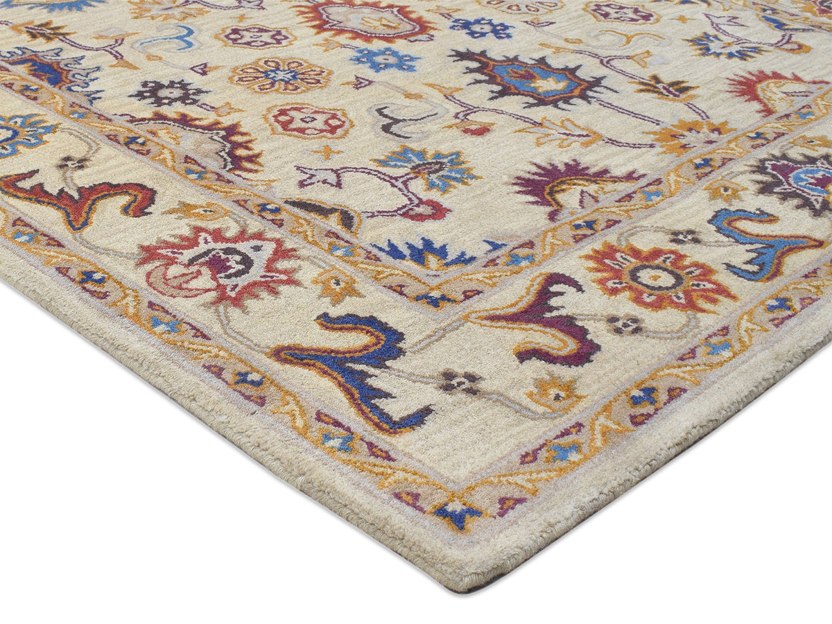 Handmade Bohemian Rug | Oriental Design in Beige, Blue & Red