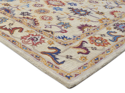 Handmade Bohemian Rug | Oriental Design in Beige, Blue & Red