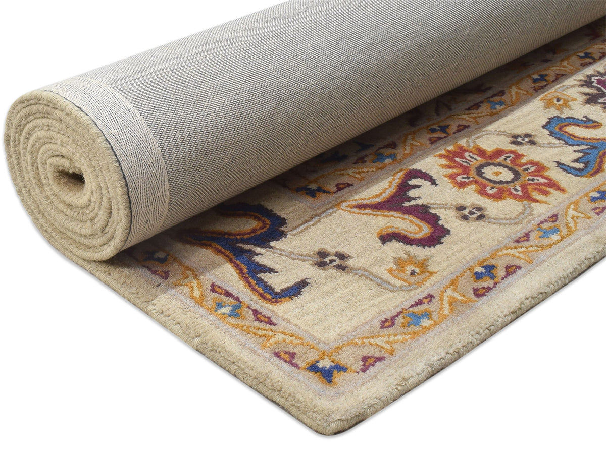 Handmade Bohemian Rug | Oriental Design in Beige, Blue & Red
