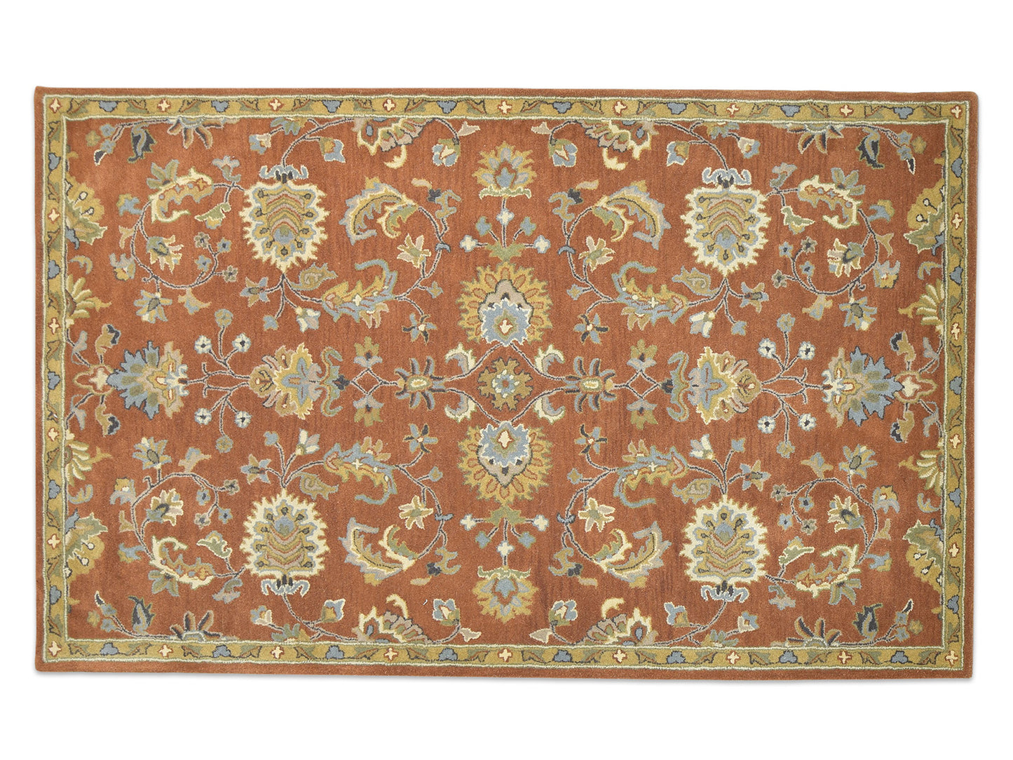 Handmade Oushak Rug | Oriental Design in Rust, Ivory & Blue