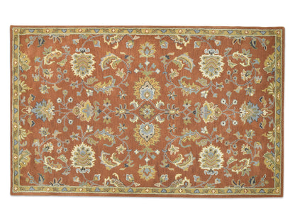 Handmade Oushak Rug | Oriental Design in Rust, Ivory & Blue