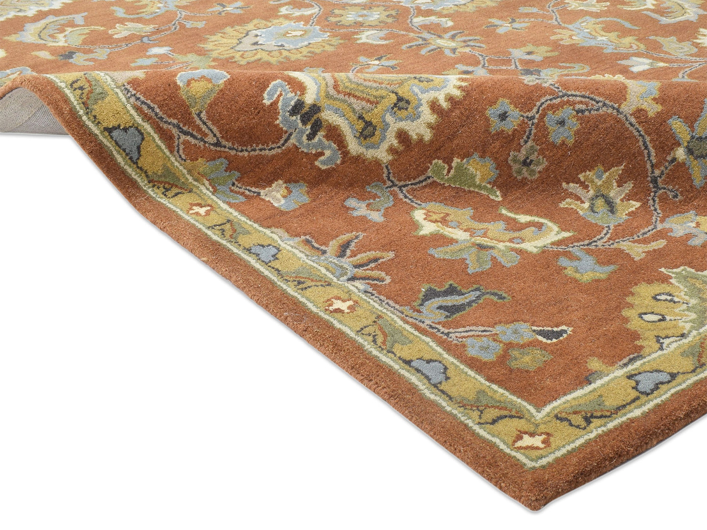 Handmade Oushak Rug | Oriental Design in Rust, Ivory & Blue
