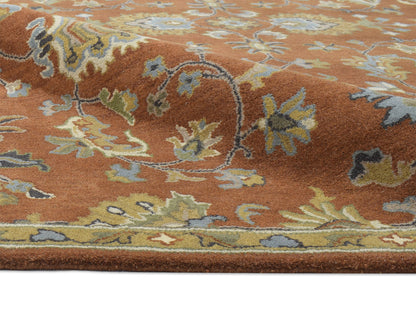 Handmade Oushak Rug | Oriental Design in Rust, Ivory & Blue
