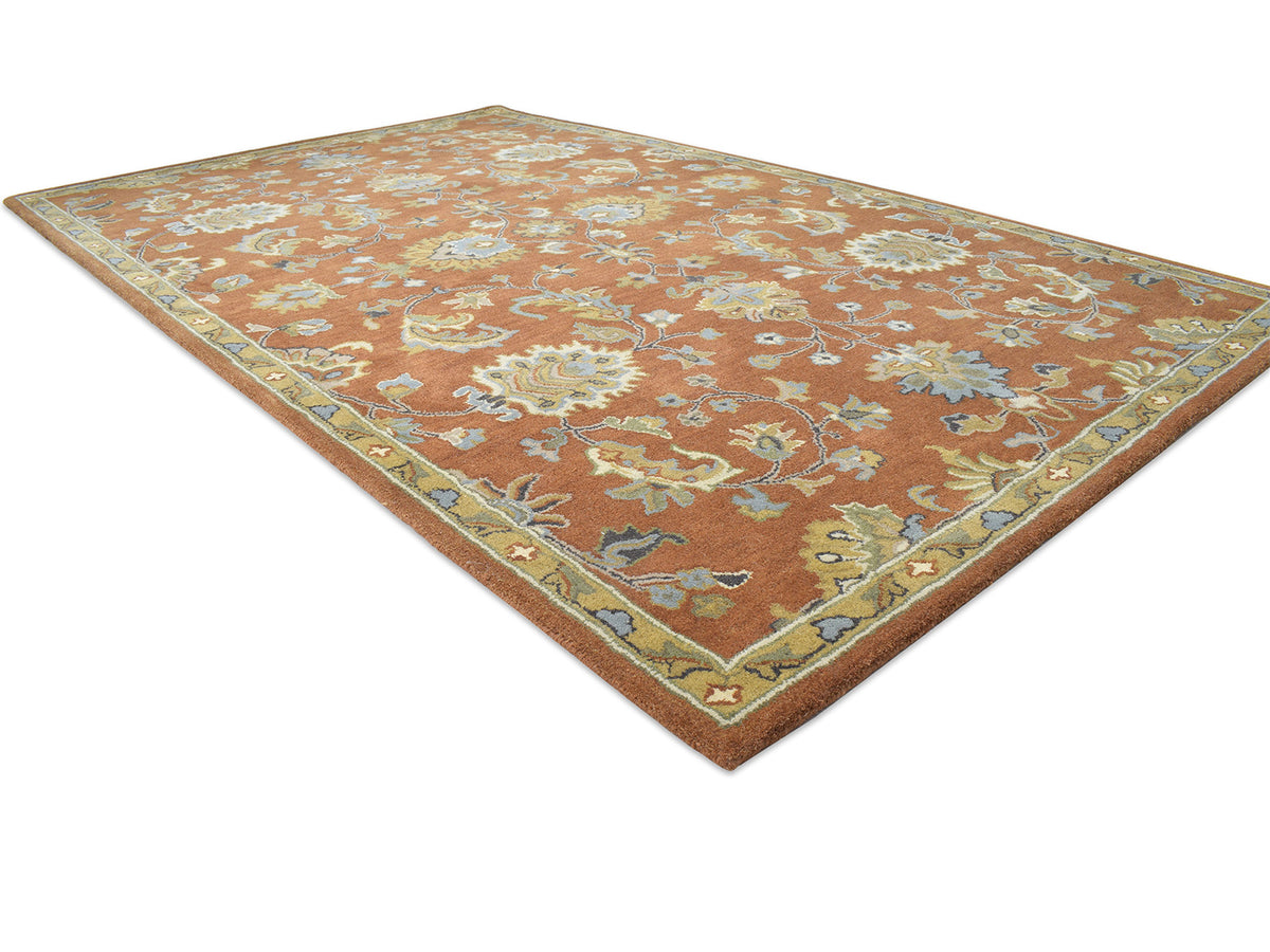 Handmade Oushak Rug | Oriental Design in Rust, Ivory & Blue