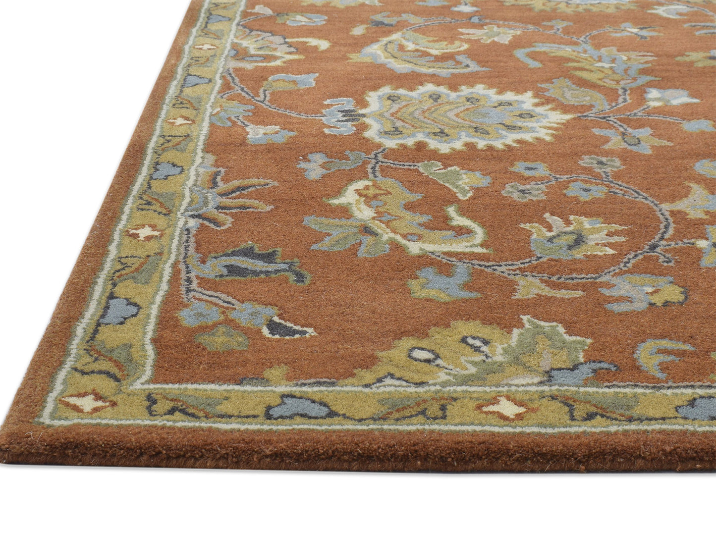 Handmade Oushak Rug | Oriental Design in Rust, Ivory & Blue