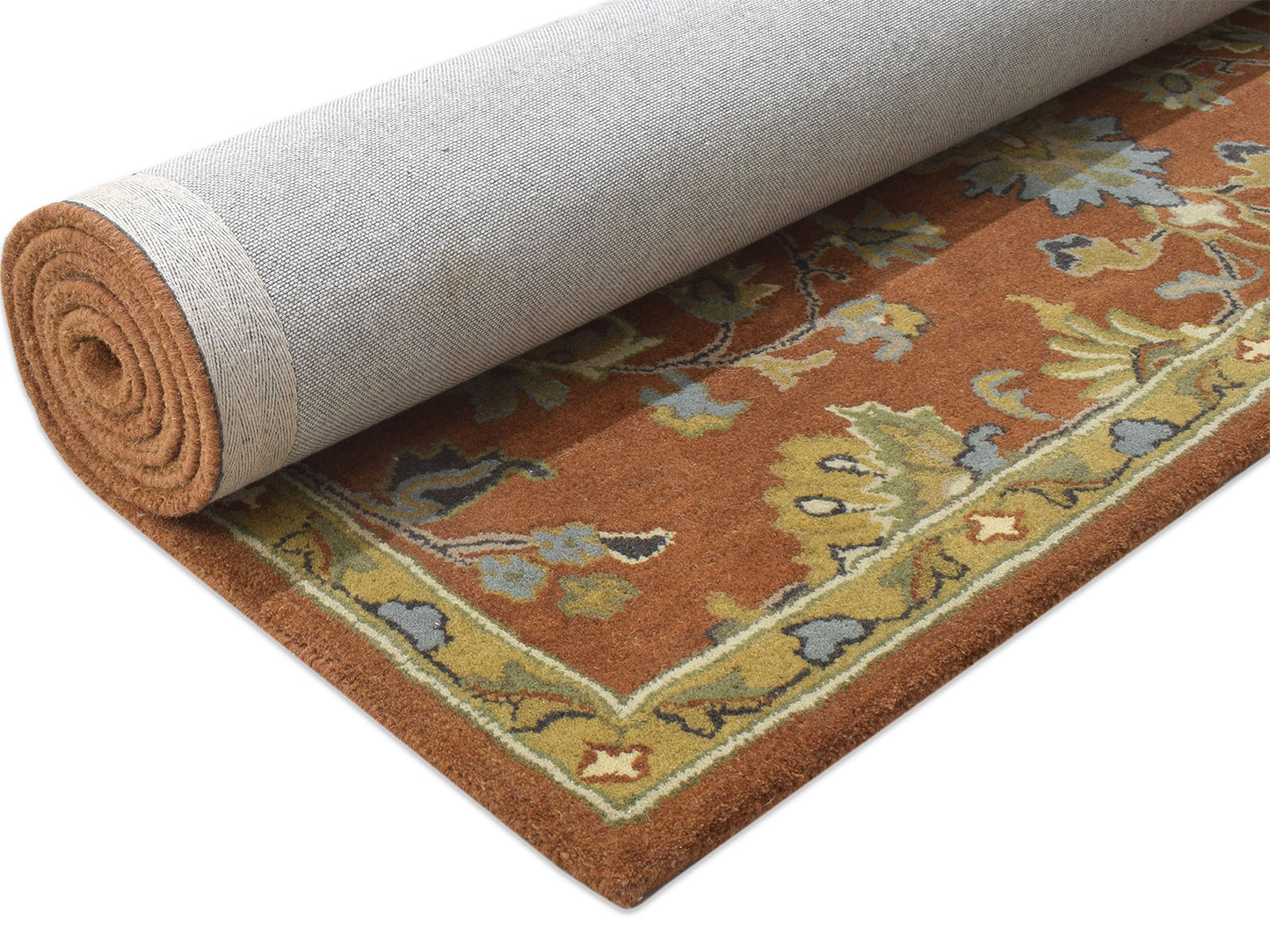 Handmade Oushak Rug | Oriental Design in Rust, Ivory & Blue