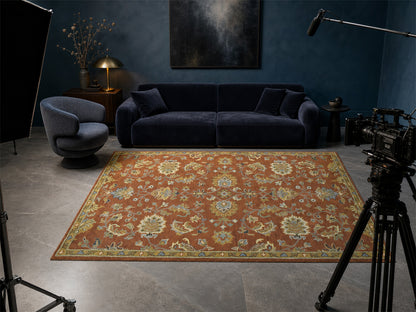 Handmade Oushak Rug | Oriental Design in Rust, Ivory & Blue