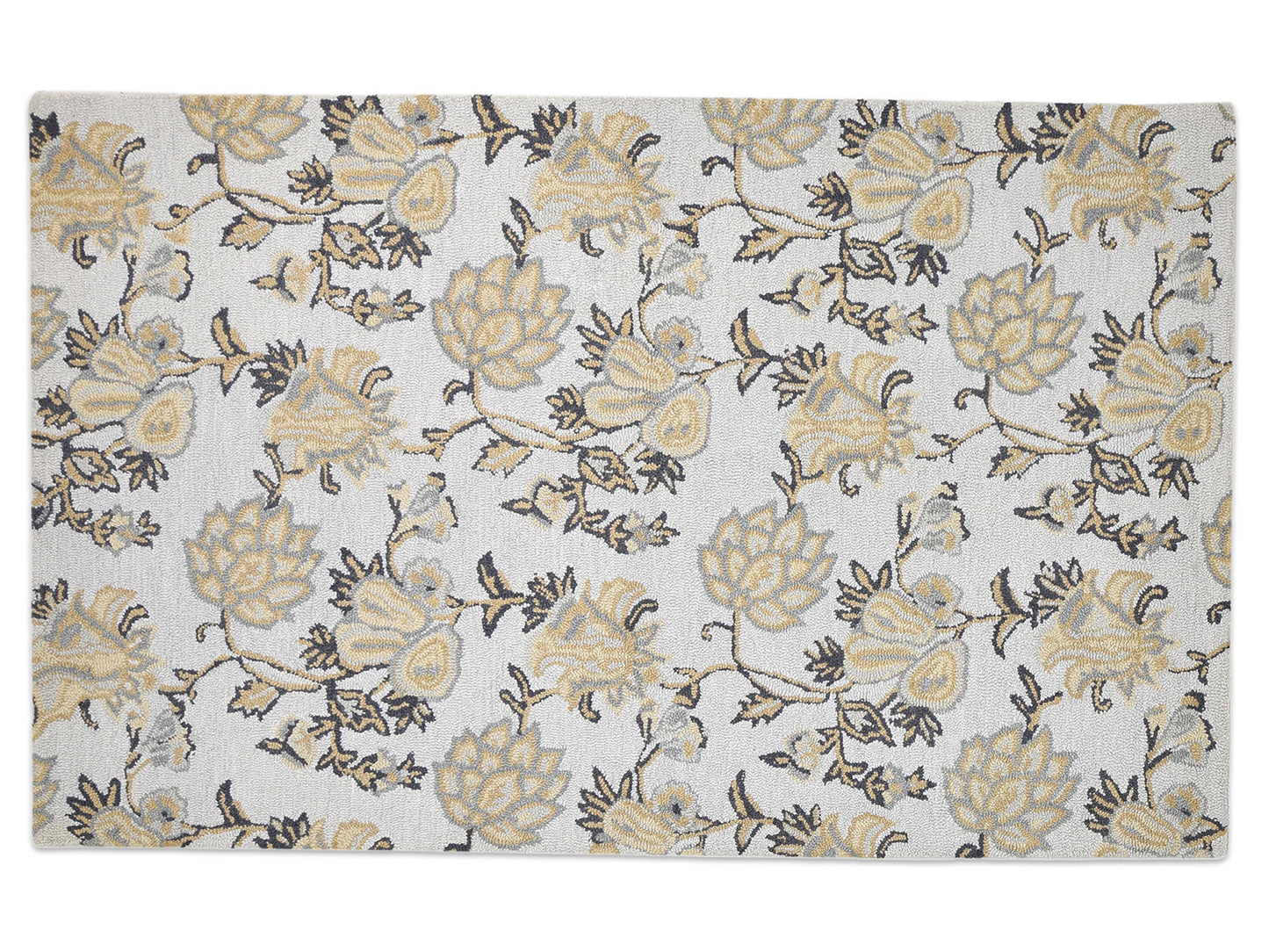 Handmade French Rug | Floral Design in Grey, Beige & Charcoal