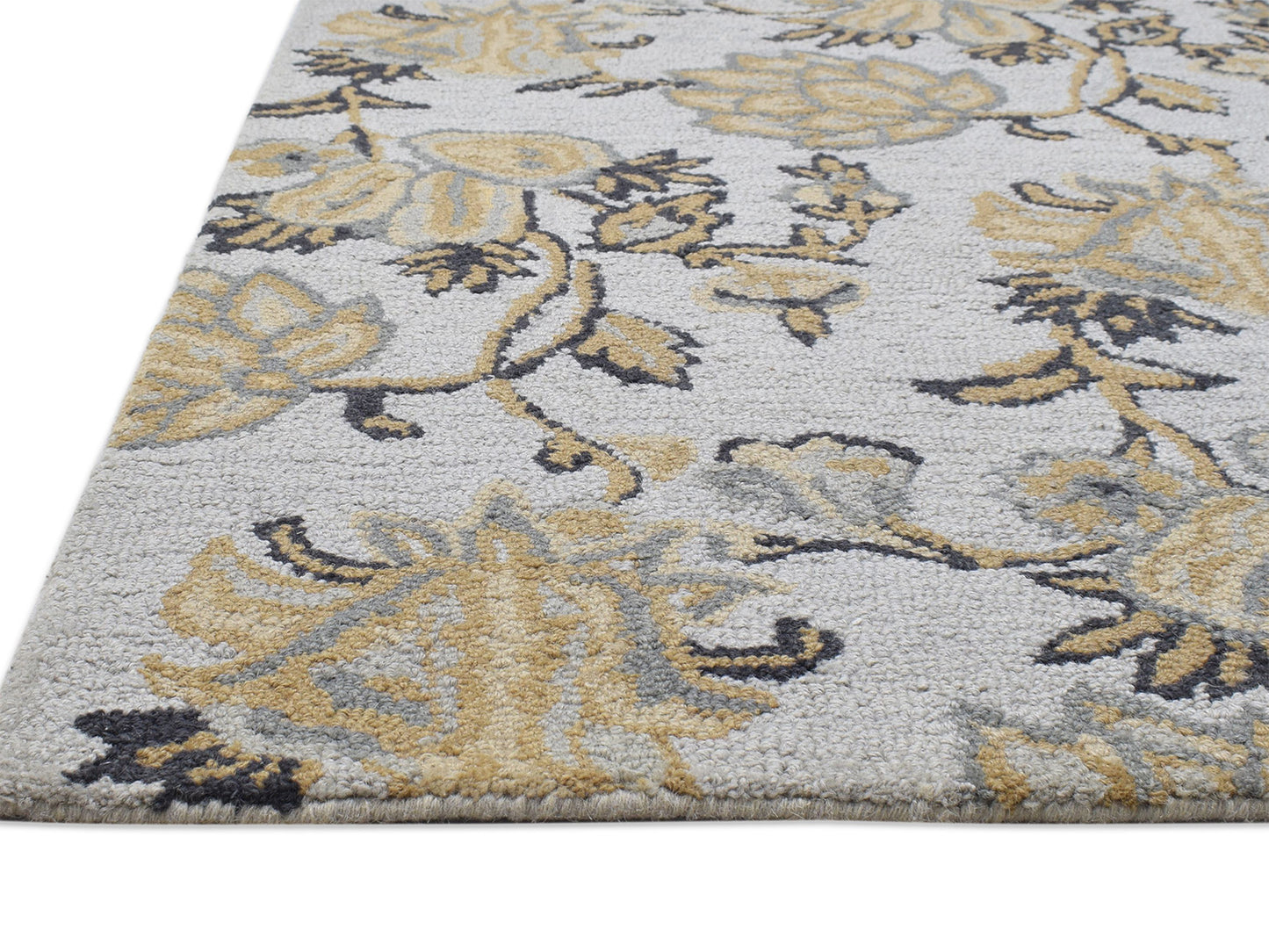 Handmade French Rug | Floral Design in Grey, Beige & Charcoal