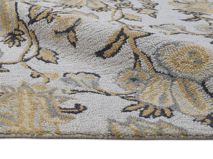 Handmade French Rug | Floral Design in Grey, Beige & Charcoal