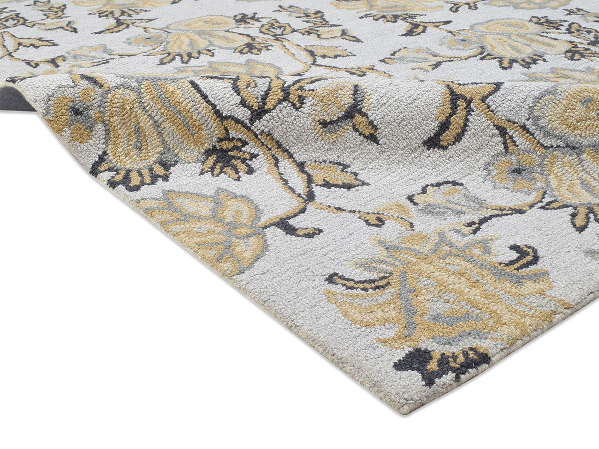 Handmade French Rug | Floral Design in Grey, Beige & Charcoal
