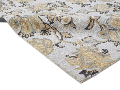 Handmade French Rug | Floral Design in Grey, Beige & Charcoal