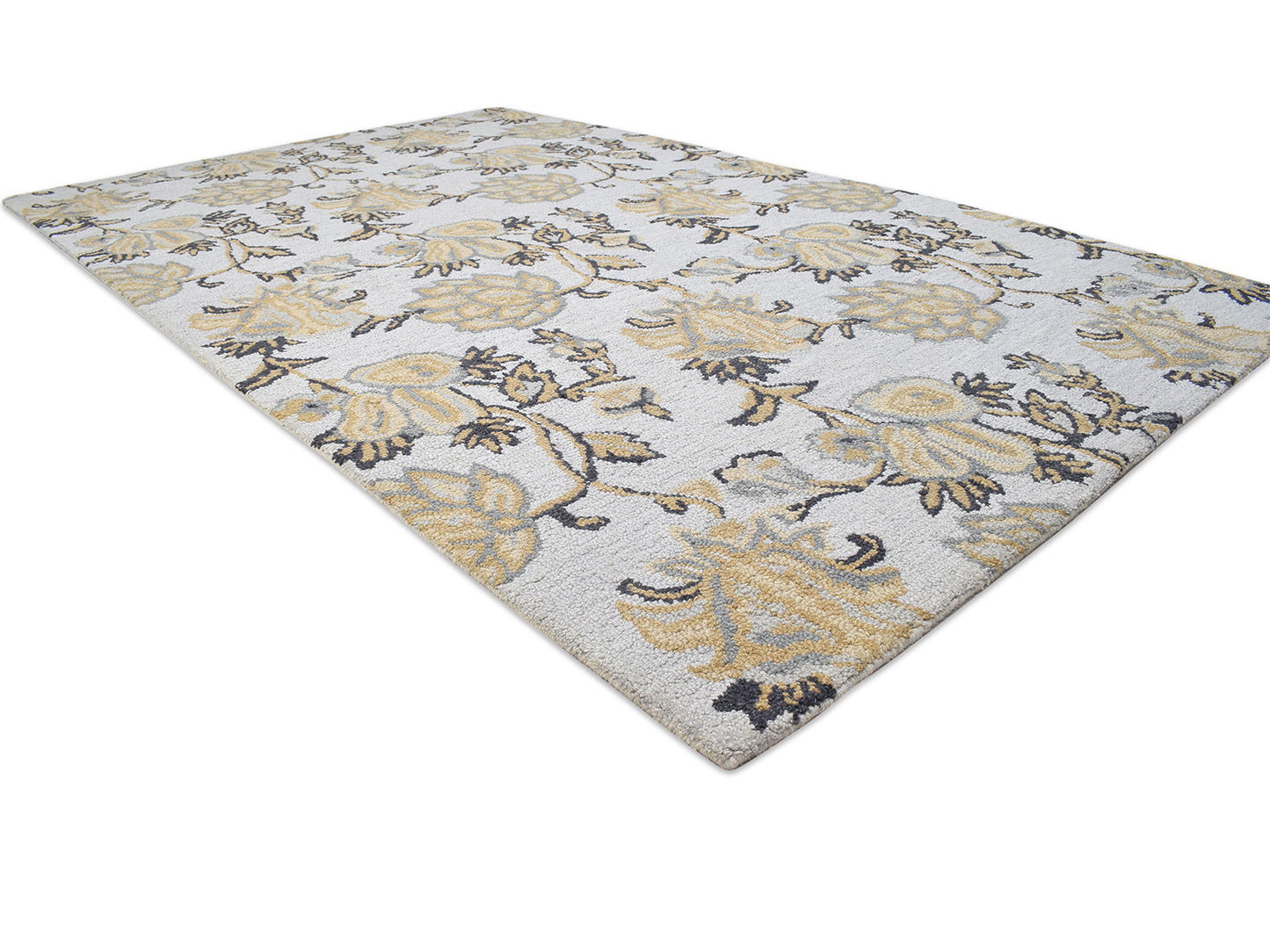 Handmade French Rug | Floral Design in Grey, Beige & Charcoal