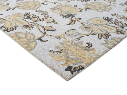 Handmade French Rug | Floral Design in Grey, Beige & Charcoal