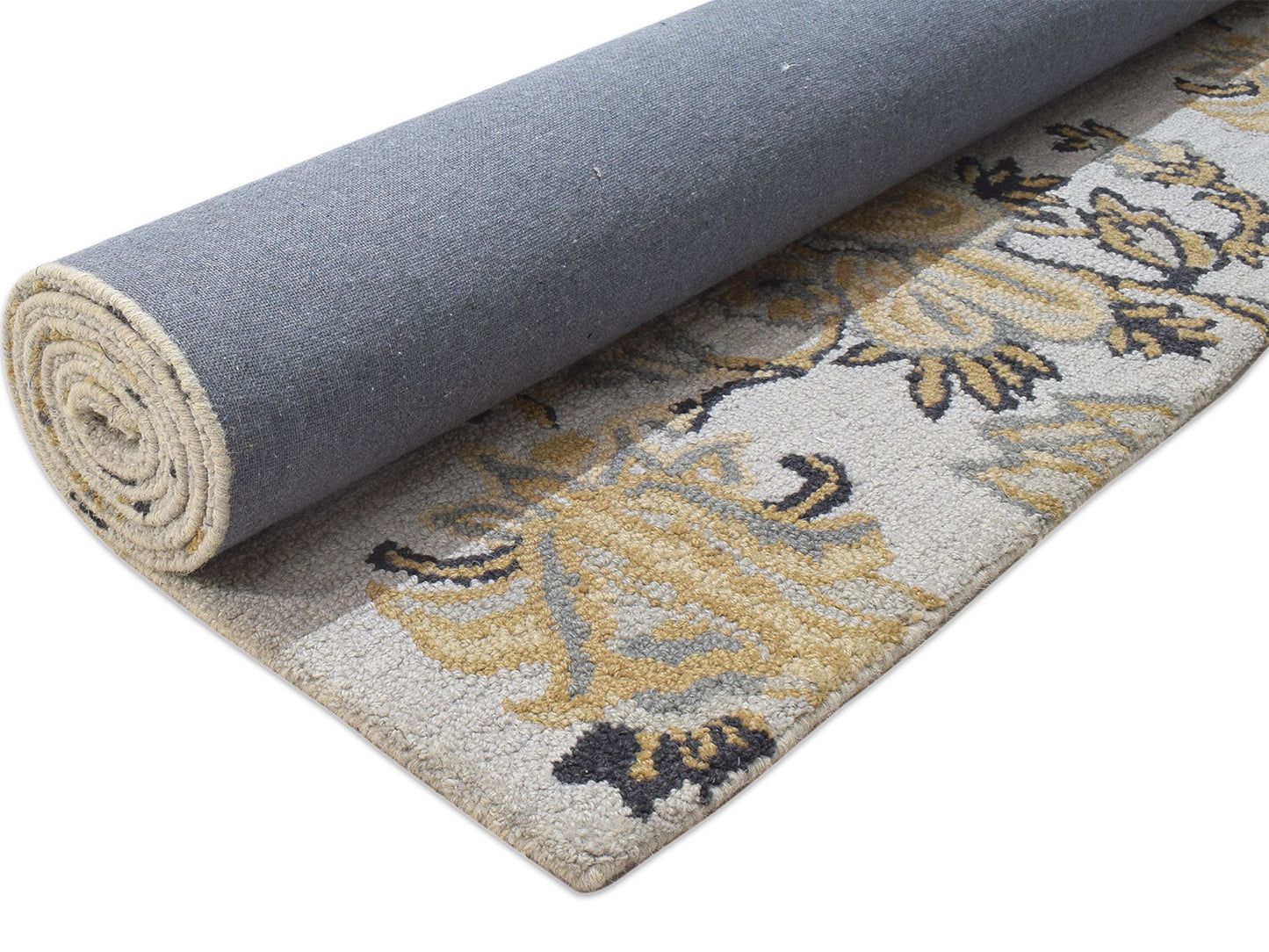 Handmade French Rug | Floral Design in Grey, Beige & Charcoal