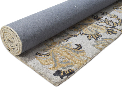 Handmade French Rug | Floral Design in Grey, Beige & Charcoal