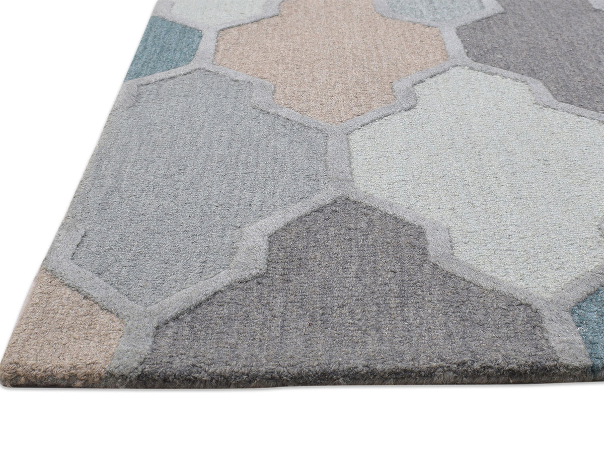 Handmade Scandinavian Rug | Geometric Design in Grey, Blue & Brown