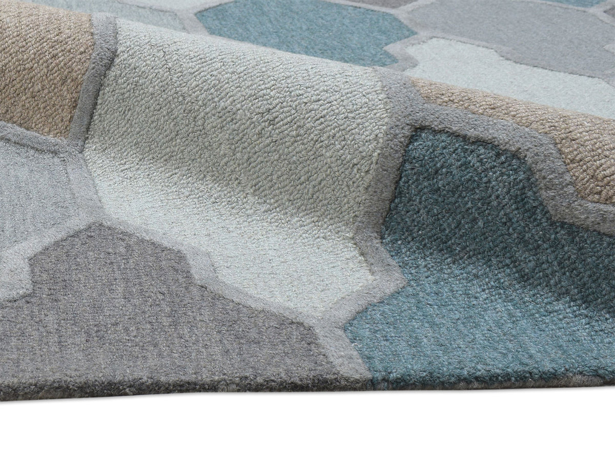 Handmade Scandinavian Rug | Geometric Design in Grey, Blue & Brown