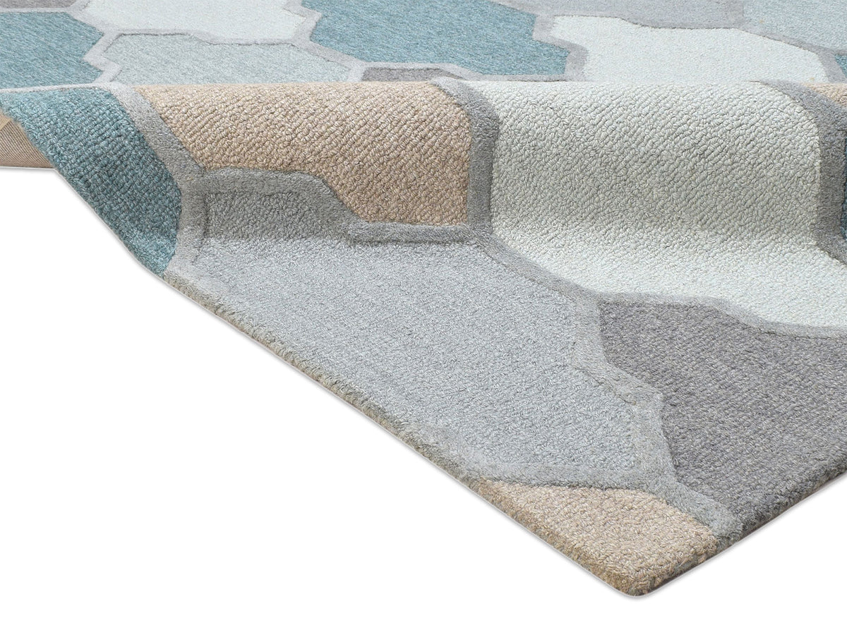 Handmade Scandinavian Rug | Geometric Design in Grey, Blue & Brown