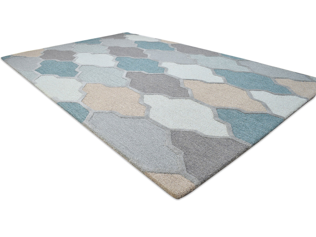 Handmade Scandinavian Rug | Geometric Design in Grey, Blue & Brown