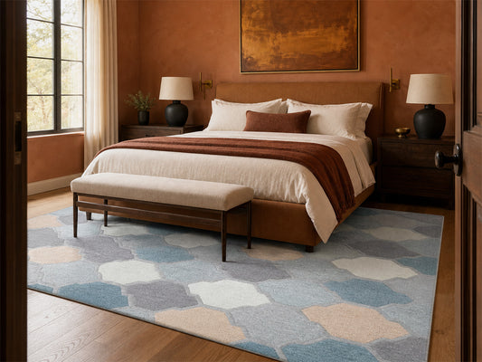 Handmade Scandinavian Rug | Geometric Design in Grey, Blue & Brown