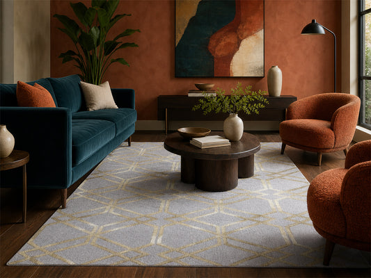 Handmade Scandinavian Rug | Geometric Design in Grey & Olive